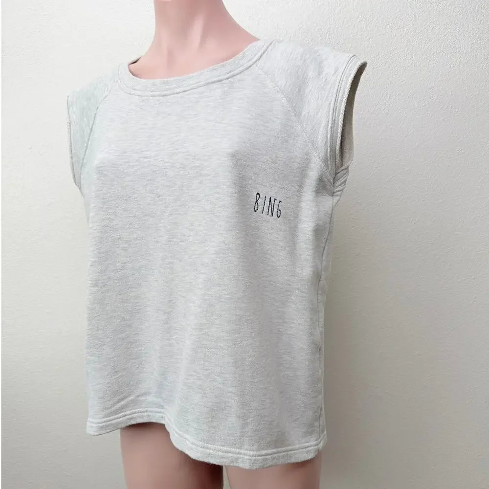 Anine Bing Gray Sleeveless Sweater Minimalist Logo Top SM